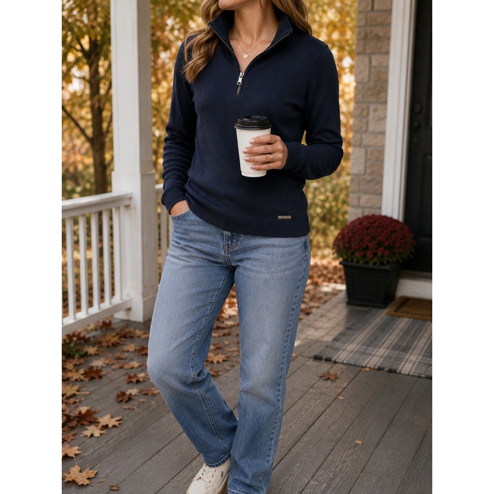 Women's Michael Kors Dark Blue Quarter Zip Knit Sweater Size Medium